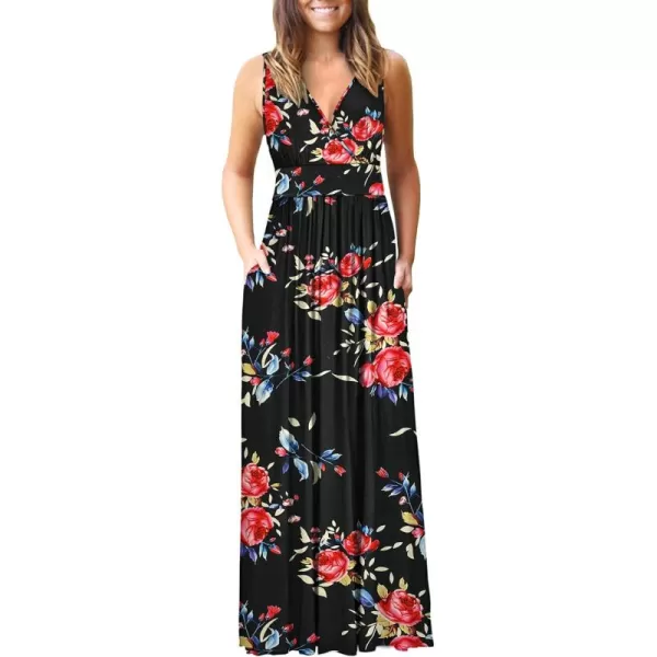 MOLERANI Womens Loose Plain Maxi Dresses Casual Long Dresses with Pockets04 Rose Black