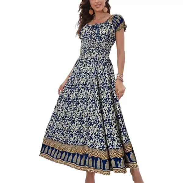 OSTOO Womens 2024 Summer Short Sleeves Boho Floral Print Tiered Casual Flowy Long Maxi DressFloral Blue