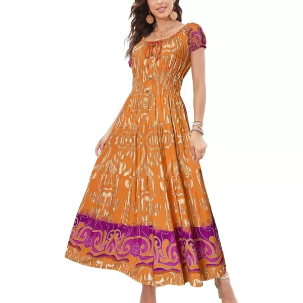 OSTOO Womens 2024 Summer Short Sleeves Boho Floral Print Tiered Casual Flowy Long Maxi DressOrange Flowers