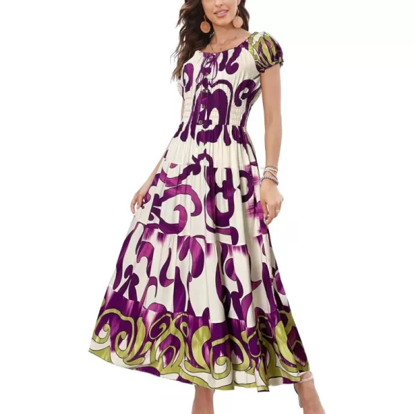 OSTOO Womens 2024 Summer Short Sleeves Boho Floral Print Tiered Casual Flowy Long Maxi DressPurple Flowers