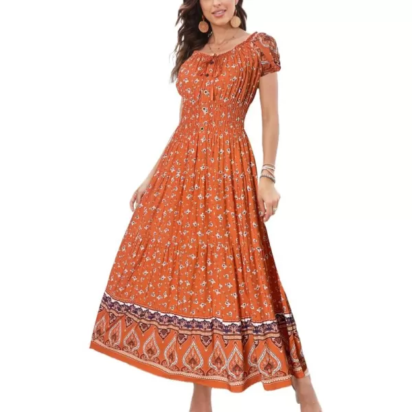 OSTOO Womens 2024 Summer Short Sleeves Boho Floral Print Tiered Casual Flowy Long Maxi DressTangerine Flowers
