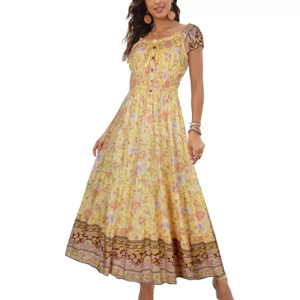 OSTOO Womens 2024 Summer Short Sleeves Boho Floral Print Tiered Casual Flowy Long Maxi DressYellow Flower