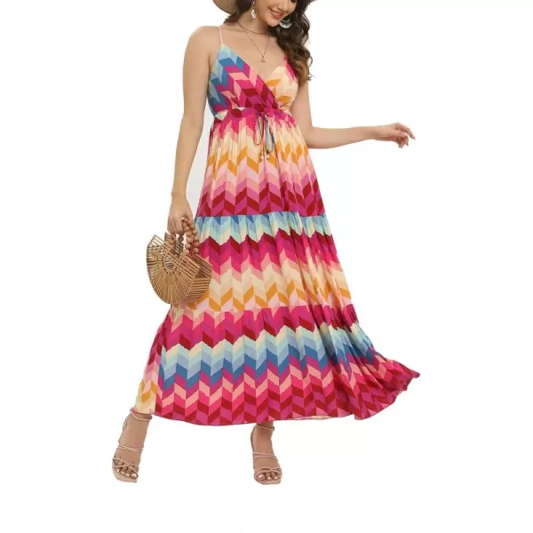 OSTOO Womens Floral Print Maxi Dresses Sleeveless Sleeves Boho Empire Waist DressColor
