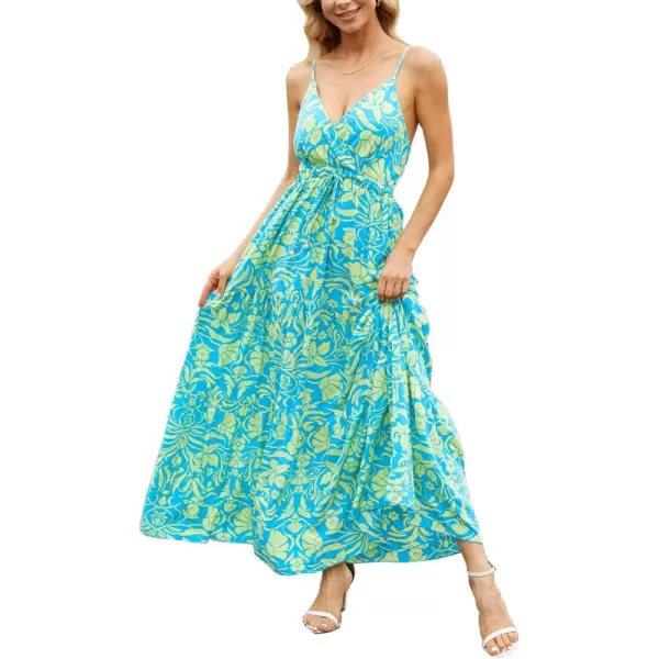 OSTOO Womens Floral Print Maxi Dresses Sleeveless Sleeves Boho Empire Waist DressFloral Blue