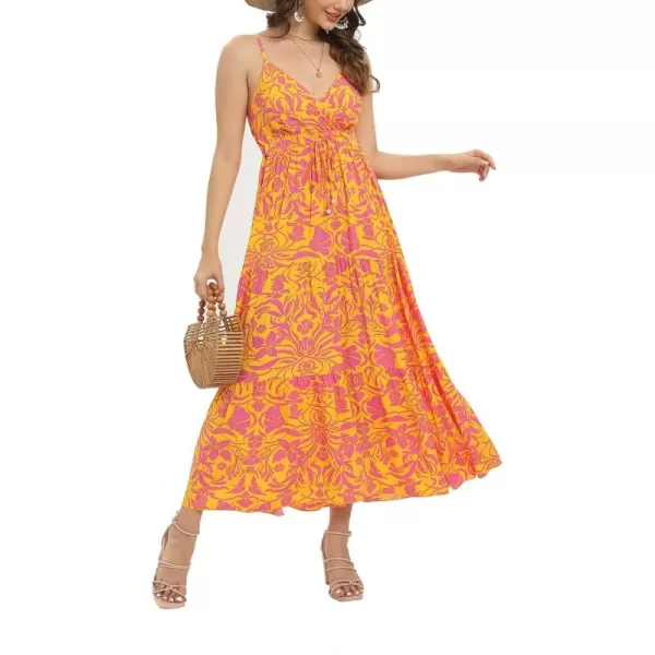 OSTOO Womens Floral Print Maxi Dresses Sleeveless Sleeves Boho Empire Waist DressFloral Yellow