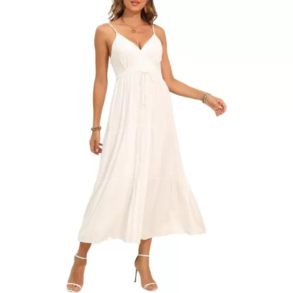 OSTOO Womens Floral Print Maxi Dresses Sleeveless Sleeves Boho Empire Waist DressOffwhite