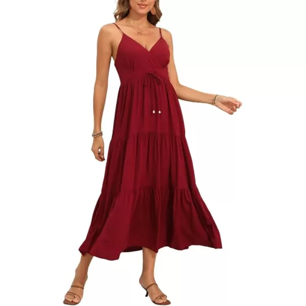 OSTOO Womens Floral Print Maxi Dresses Sleeveless Sleeves Boho Empire Waist DressWine Red