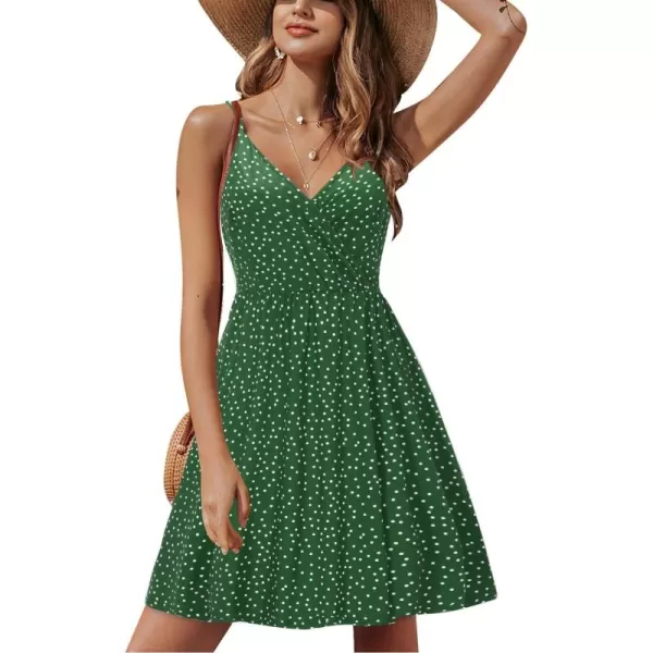 STYLEWORD Womens 2024 V Neck FloralSolid Spaghetti Strap Summer Casual Swing Sundress with PocketAfloral41412