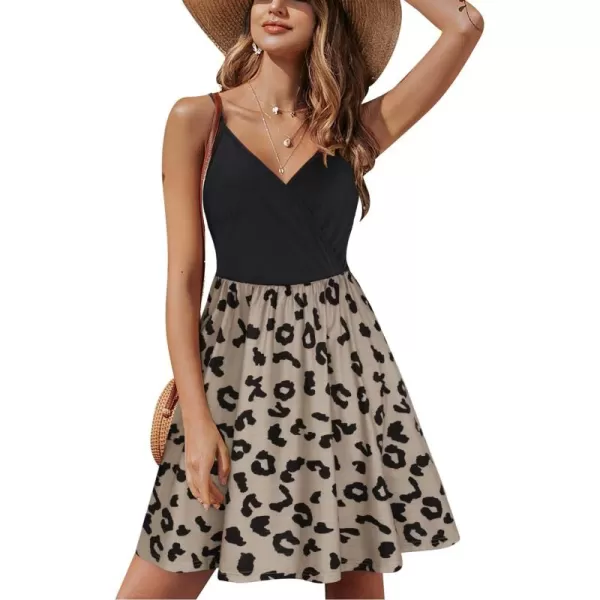 STYLEWORD Womens 2024 V Neck FloralSolid Spaghetti Strap Summer Casual Swing Sundress with PocketFloral07454