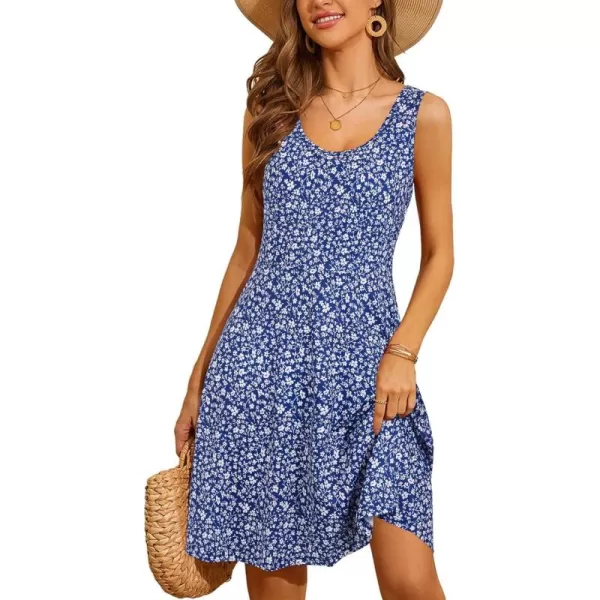 STYLEWORD Womens Summer Dress Casual Sleeveless Scoop Neck ALine Tank Midi SundressAblue White Floral