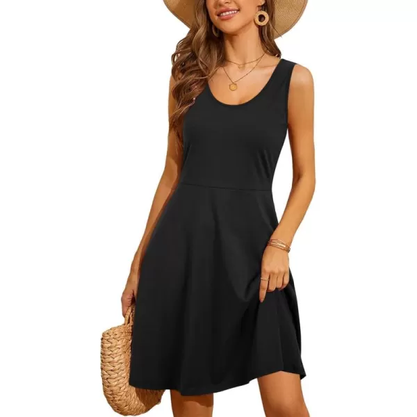 STYLEWORD Womens Summer Dress Casual Sleeveless Scoop Neck ALine Tank Midi SundressBblack