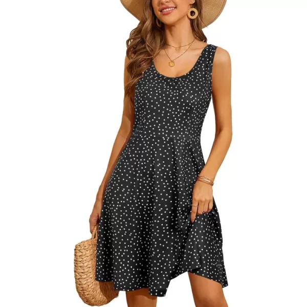 STYLEWORD Womens Summer Dress Casual Sleeveless Scoop Neck ALine Tank Midi SundressBlack White Dots