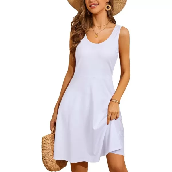 STYLEWORD Womens Summer Dress Casual Sleeveless Scoop Neck ALine Tank Midi SundressBwhite