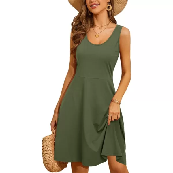 STYLEWORD Womens Summer Dress Casual Sleeveless Scoop Neck ALine Tank Midi SundressCarmy Green