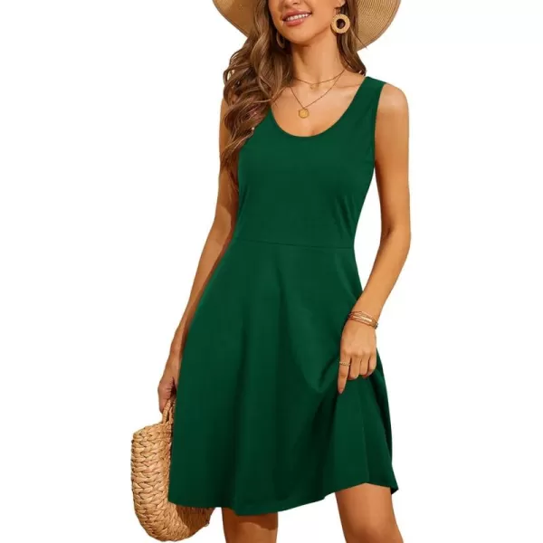 STYLEWORD Womens Summer Dress Casual Sleeveless Scoop Neck ALine Tank Midi SundressCdark Green