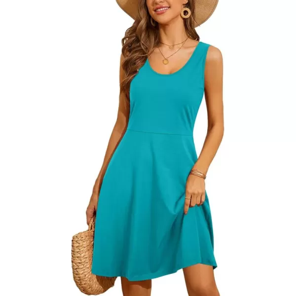 STYLEWORD Womens Summer Dress Casual Sleeveless Scoop Neck ALine Tank Midi SundressClake Blue