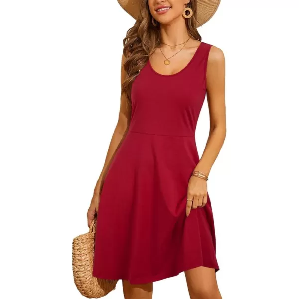 STYLEWORD Womens Summer Dress Casual Sleeveless Scoop Neck ALine Tank Midi SundressCwine Red