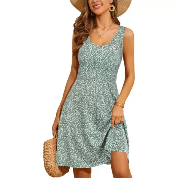 STYLEWORD Womens Summer Dress Casual Sleeveless Scoop Neck ALine Tank Midi SundressLight Green White Floral