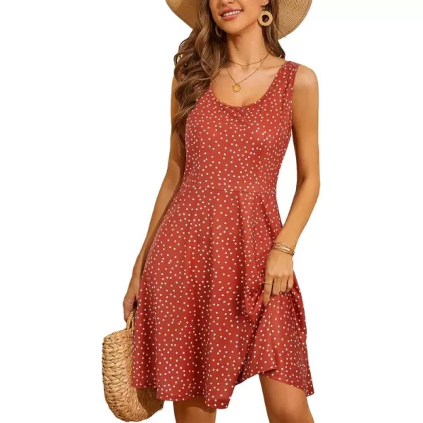STYLEWORD Womens Summer Dress Casual Sleeveless Scoop Neck ALine Tank Midi SundressOrange White Dots