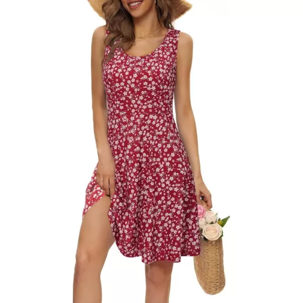 STYLEWORD Womens Summer Dress Casual Sleeveless Scoop Neck ALine Tank Midi SundressRed White Floral