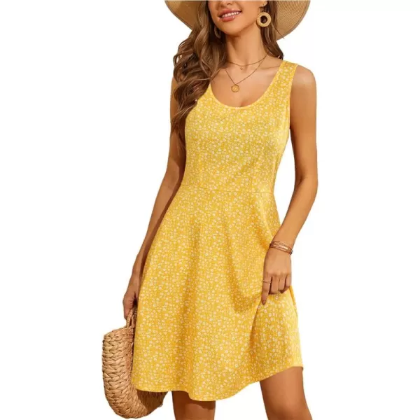 STYLEWORD Womens Summer Dress Casual Sleeveless Scoop Neck ALine Tank Midi SundressYellow White Floral