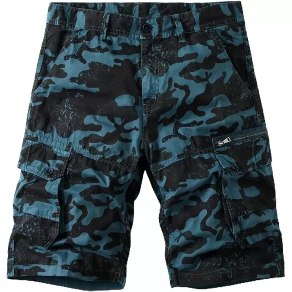 chouyatou Mens Active Straight Leg Camouflage Print Summer Outdoor Cargo ShortsBlue