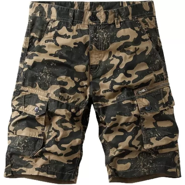 chouyatou Mens Active Straight Leg Camouflage Print Summer Outdoor Cargo ShortsKhkai