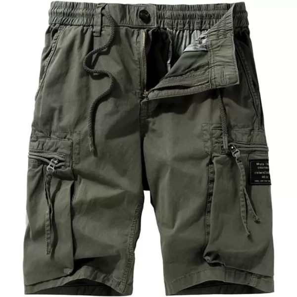 chouyatou Mens Utility Drawstring Waist Patchwork Designed Cotton Cargo ShortsArmy Green