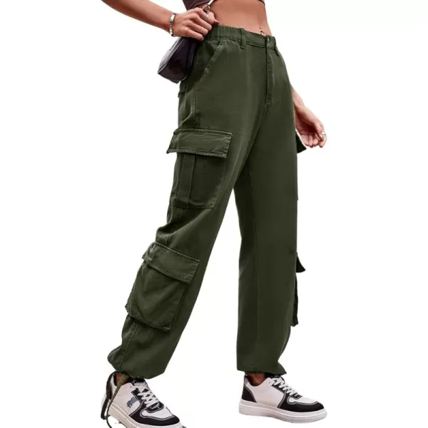 chouyatou Womens Baggy Cargo Pants Y2K Casual Cargo Jeans boyfriend High Waist Parachute PantsArmy Green