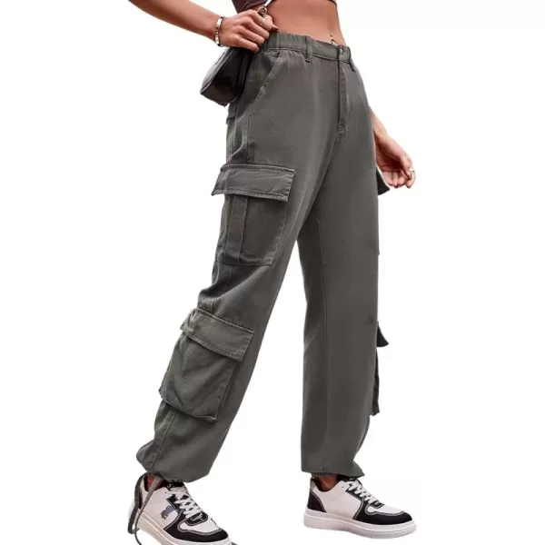 chouyatou Womens Baggy Cargo Pants Y2K Casual Cargo Jeans boyfriend High Waist Parachute PantsGrey