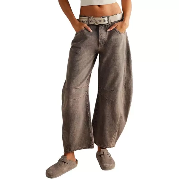 chouyatou Womens Boyfriend Wide Leg Denim Pants Y2K Baggy Mid Rise Casual Dressy Barrel Jeans with PocketsGray