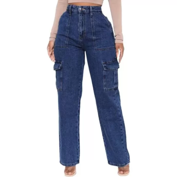 chouyatou Womens Multi Pockets Cargo Utility Denim Pants Y2K High Waisted Pants Jeans StreetwearDark Blue