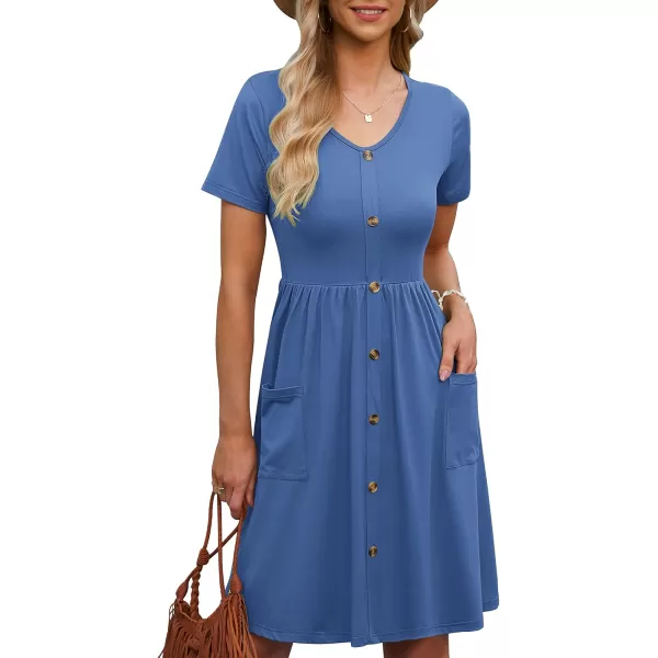 MOLERANI Women Summer Casual Short Sleeve Dresses Button Down Skater Dress with PocketsBeja Blue