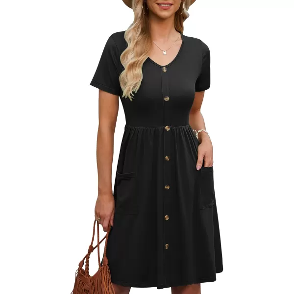 MOLERANI Women Summer Casual Short Sleeve Dresses Button Down Skater Dress with PocketsBlack