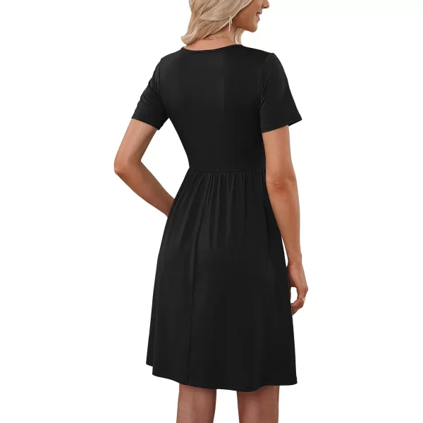MOLERANI Women Summer Casual Short Sleeve Dresses Button Down Skater Dress with PocketsBlack