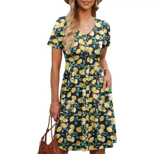 MOLERANI Women Summer Casual Short Sleeve Dresses Button Down Skater Dress with PocketsBlack Lemon