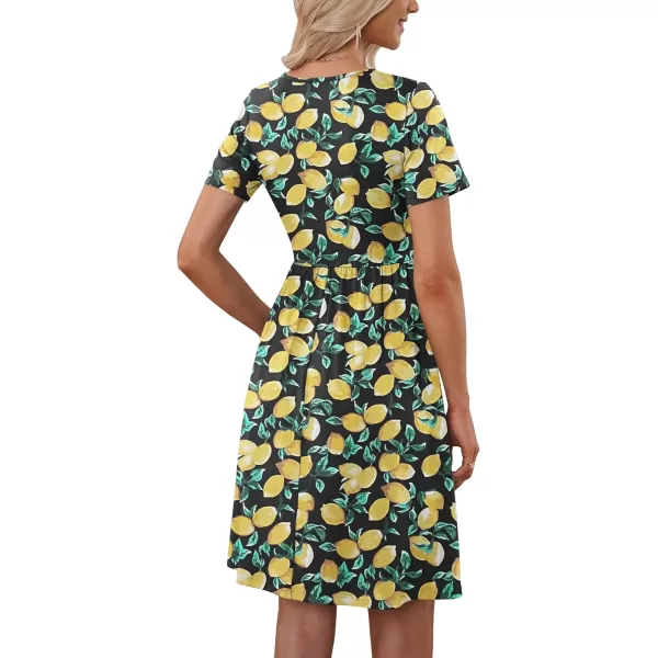 MOLERANI Women Summer Casual Short Sleeve Dresses Button Down Skater Dress with PocketsBlack Lemon