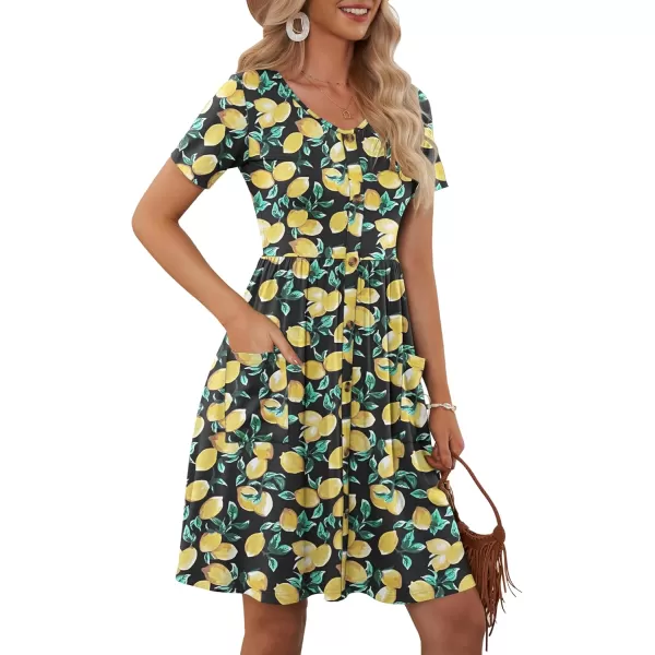 MOLERANI Women Summer Casual Short Sleeve Dresses Button Down Skater Dress with PocketsBlack Lemon