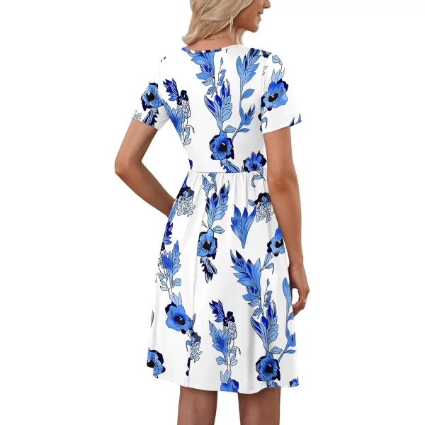 MOLERANI Women Summer Casual Short Sleeve Dresses Button Down Skater Dress with PocketsBlue White