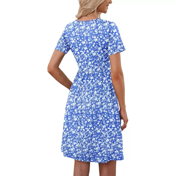 MOLERANI Women Summer Casual Short Sleeve Dresses Button Down Skater Dress with PocketsBlue White Flower