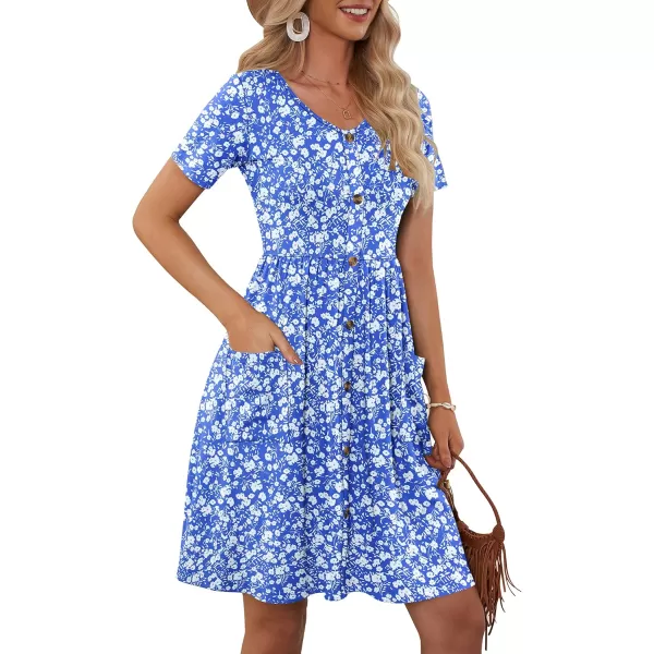 MOLERANI Women Summer Casual Short Sleeve Dresses Button Down Skater Dress with PocketsBlue White Flower