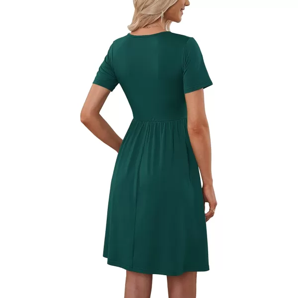 MOLERANI Women Summer Casual Short Sleeve Dresses Button Down Skater Dress with PocketsDark Green
