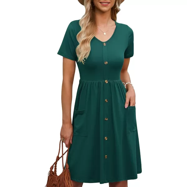 MOLERANI Women Summer Casual Short Sleeve Dresses Button Down Skater Dress with PocketsDark Green