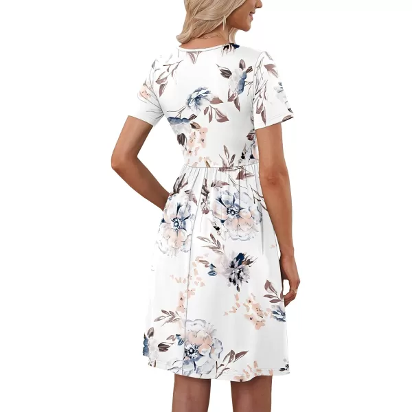 MOLERANI Women Summer Casual Short Sleeve Dresses Button Down Skater Dress with PocketsFloral White
