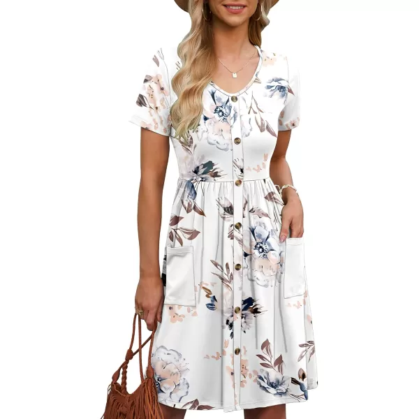 MOLERANI Women Summer Casual Short Sleeve Dresses Button Down Skater Dress with PocketsFloral White