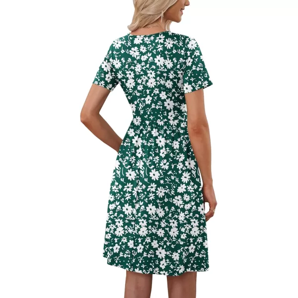 MOLERANI Women Summer Casual Short Sleeve Dresses Button Down Skater Dress with PocketsGreen Daisy