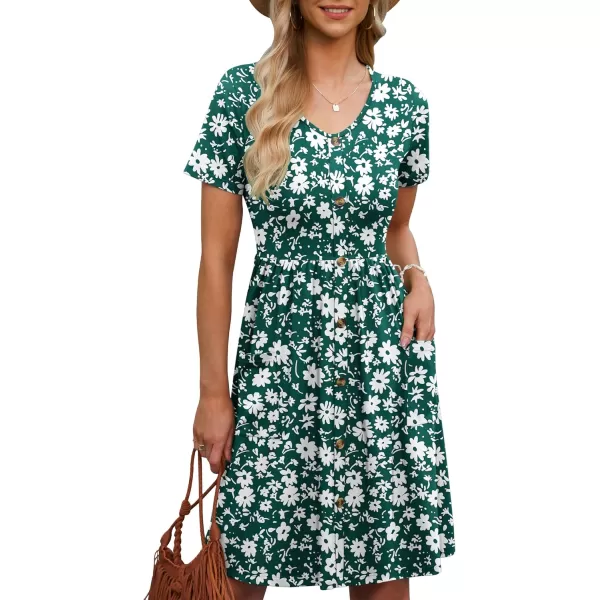 MOLERANI Women Summer Casual Short Sleeve Dresses Button Down Skater Dress with PocketsGreen Daisy
