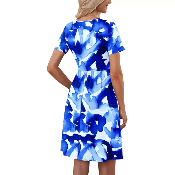 MOLERANI Women Summer Casual Short Sleeve Dresses Button Down Skater Dress with PocketsInk Blue