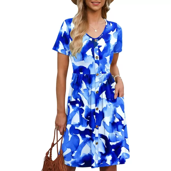 MOLERANI Women Summer Casual Short Sleeve Dresses Button Down Skater Dress with PocketsInk Blue