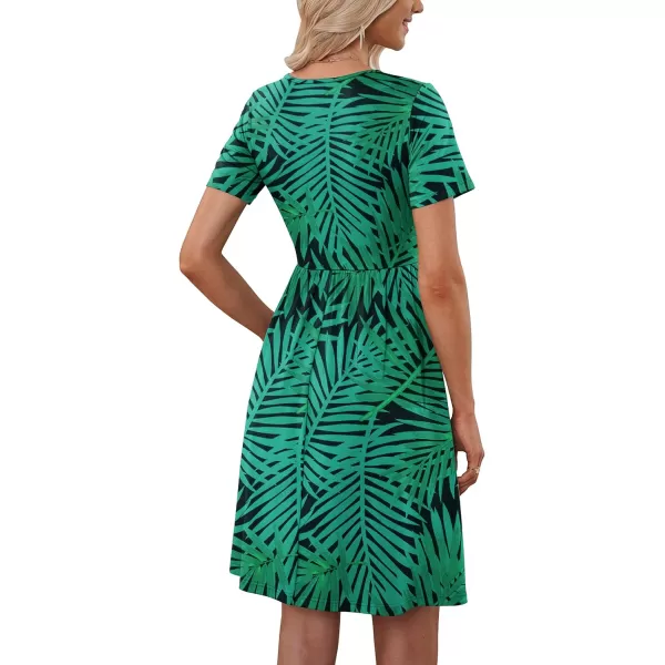 MOLERANI Women Summer Casual Short Sleeve Dresses Button Down Skater Dress with PocketsLeaf Green